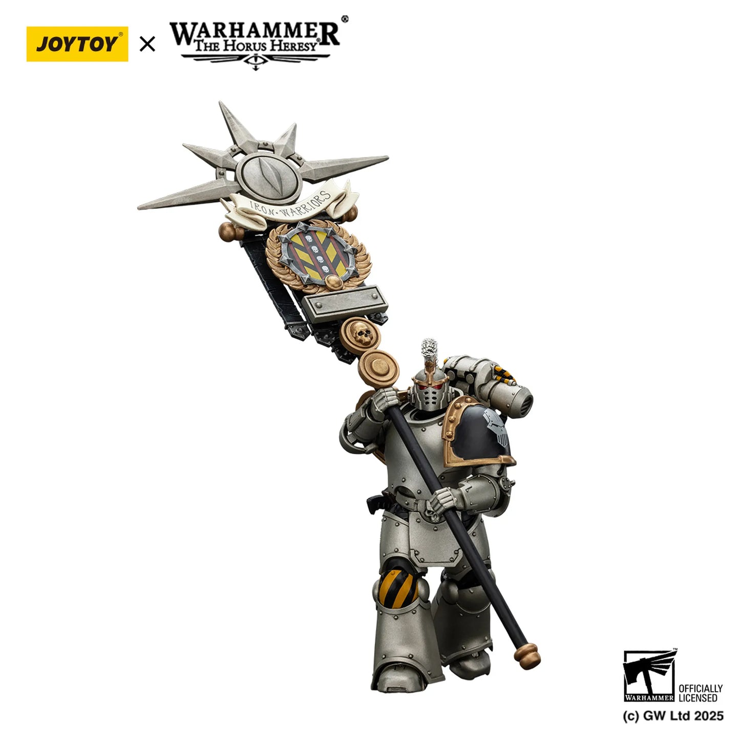 Toy figure with a large weapon, branded with Joytoy and Warhammer, on a white background.