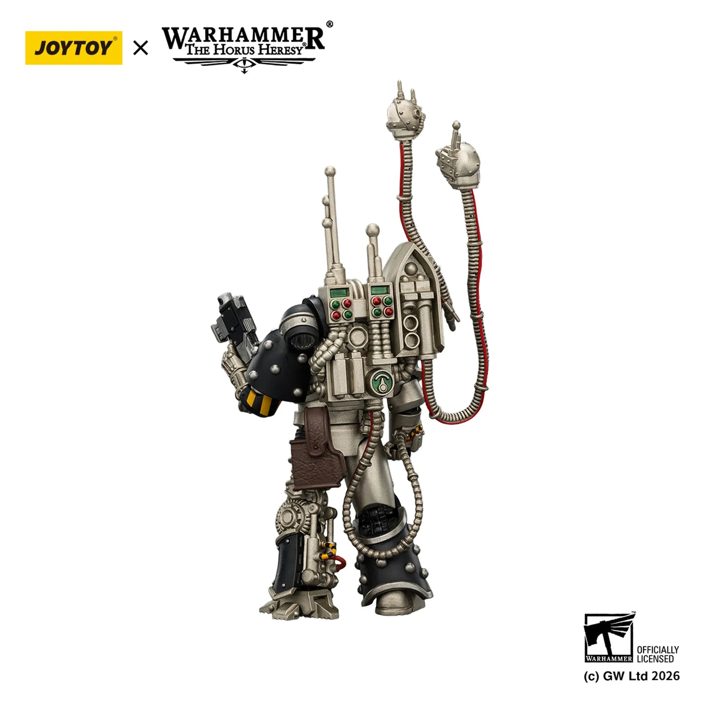 Mechanical figure with intricate details on a white background, featuring Joytoy and Warhammer branding.