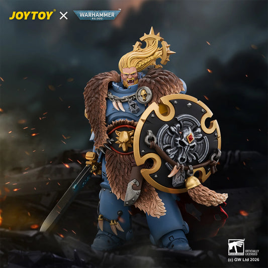 Space Wolves Wolf Guard Battle Leader with Master-crafted Power Weapon, Storm Shield, Thunder Hammer,Master-crafted Heavy Bolt Pistol, and Plasma Pistol