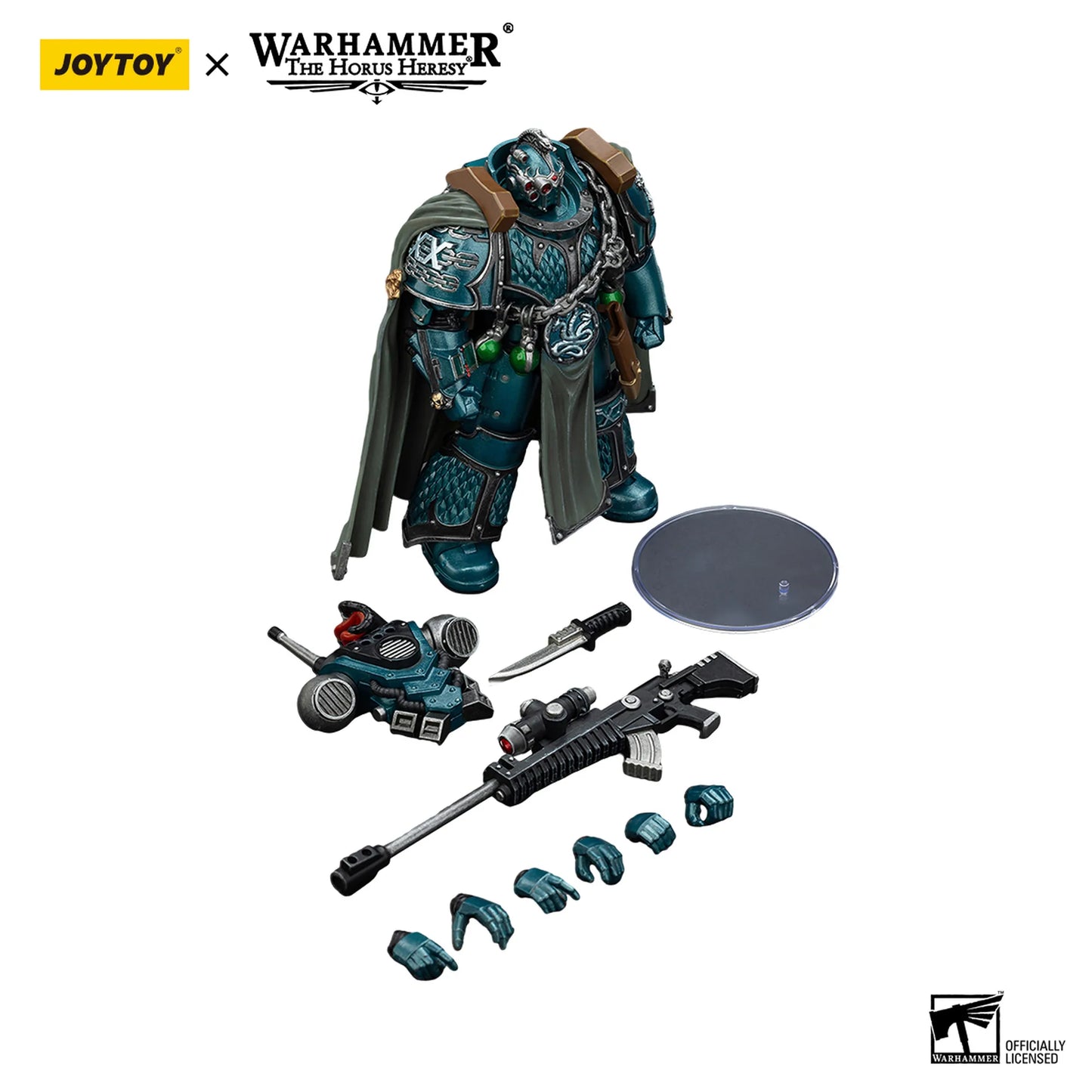 Warhammer figurine with accessories on a white background, featuring Joytoy branding.