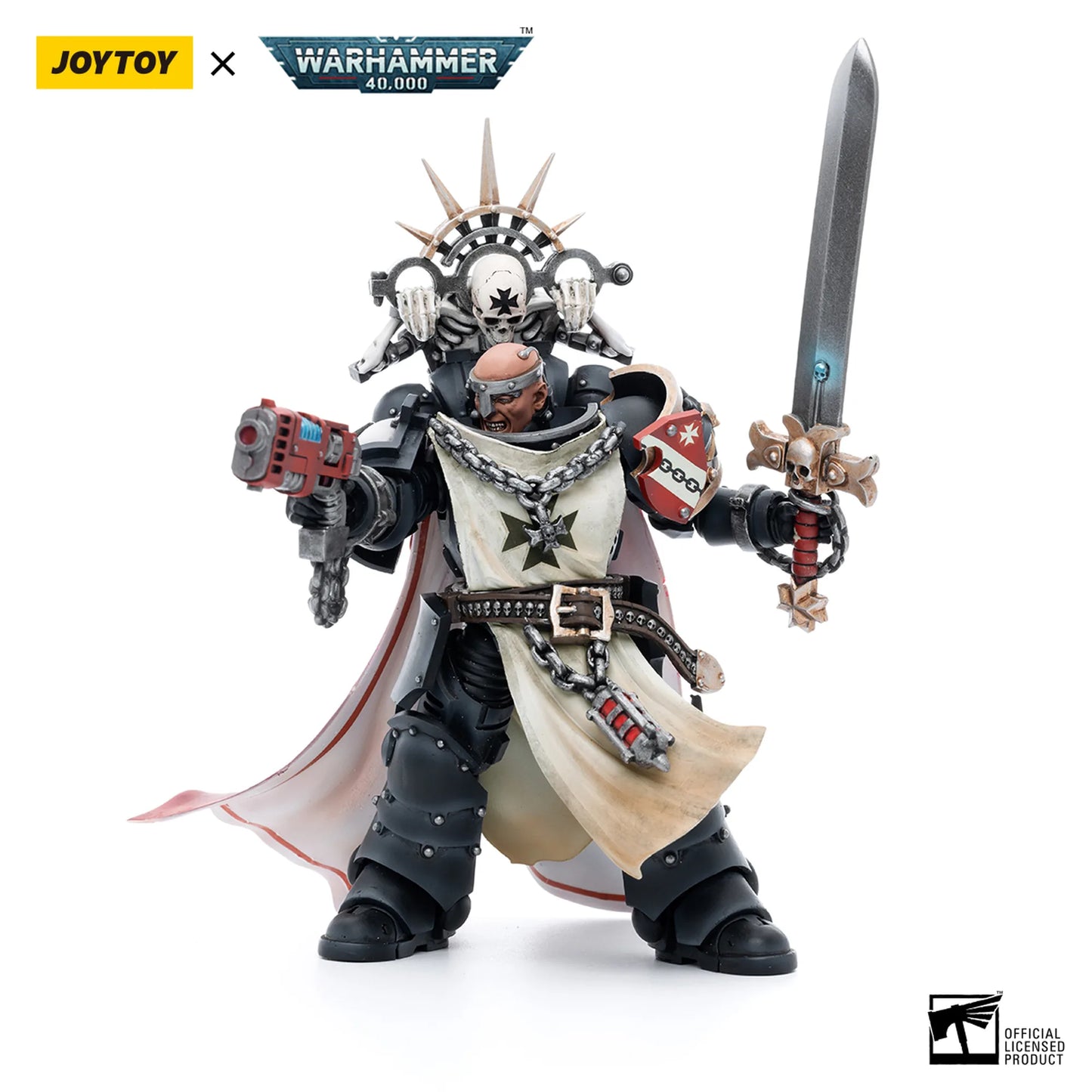 Toy figure with armor and weapons, featuring Joytoy and Warhammer branding.