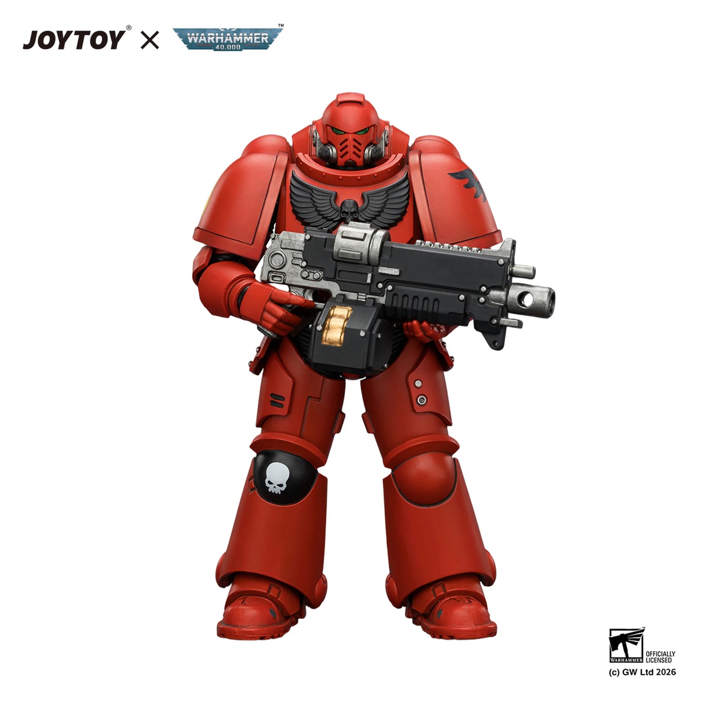 Red robot figure with a weapon, featuring JOYTOY and Warhammer logos on a white background.