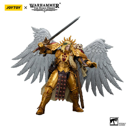 Warhammer figurine with gold armor and wings, featuring Joytoy and Warhammer branding.