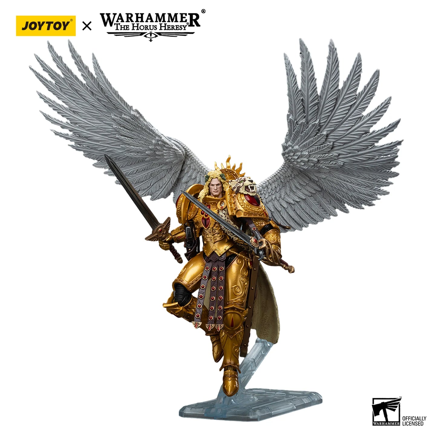 Warhammer figurine with wings and armor, featuring JoyToy and Warhammer logos.