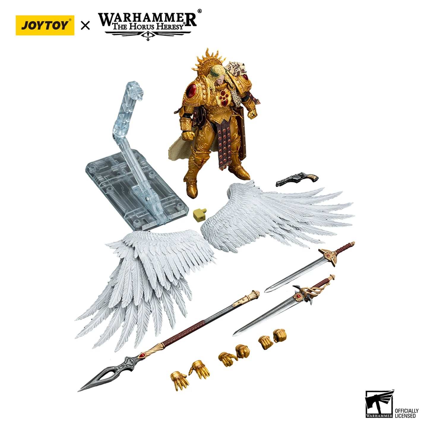 Warhammer figurine with accessories on a white background, featuring JoyToy branding.
