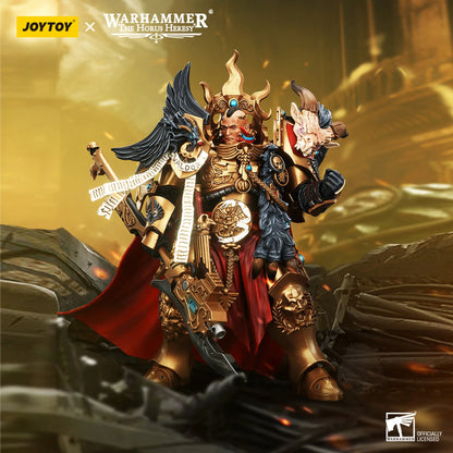 Warhammer figurine with detailed armor and cape, featuring JOYTOY branding.
