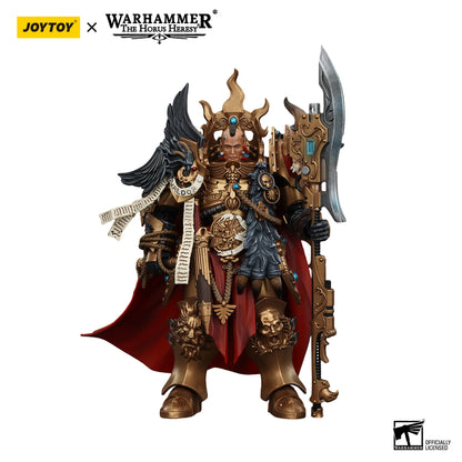 Warhammer figurine with ornate armor and weapons on a white background, featuring JoyToy and Warhammer logos.