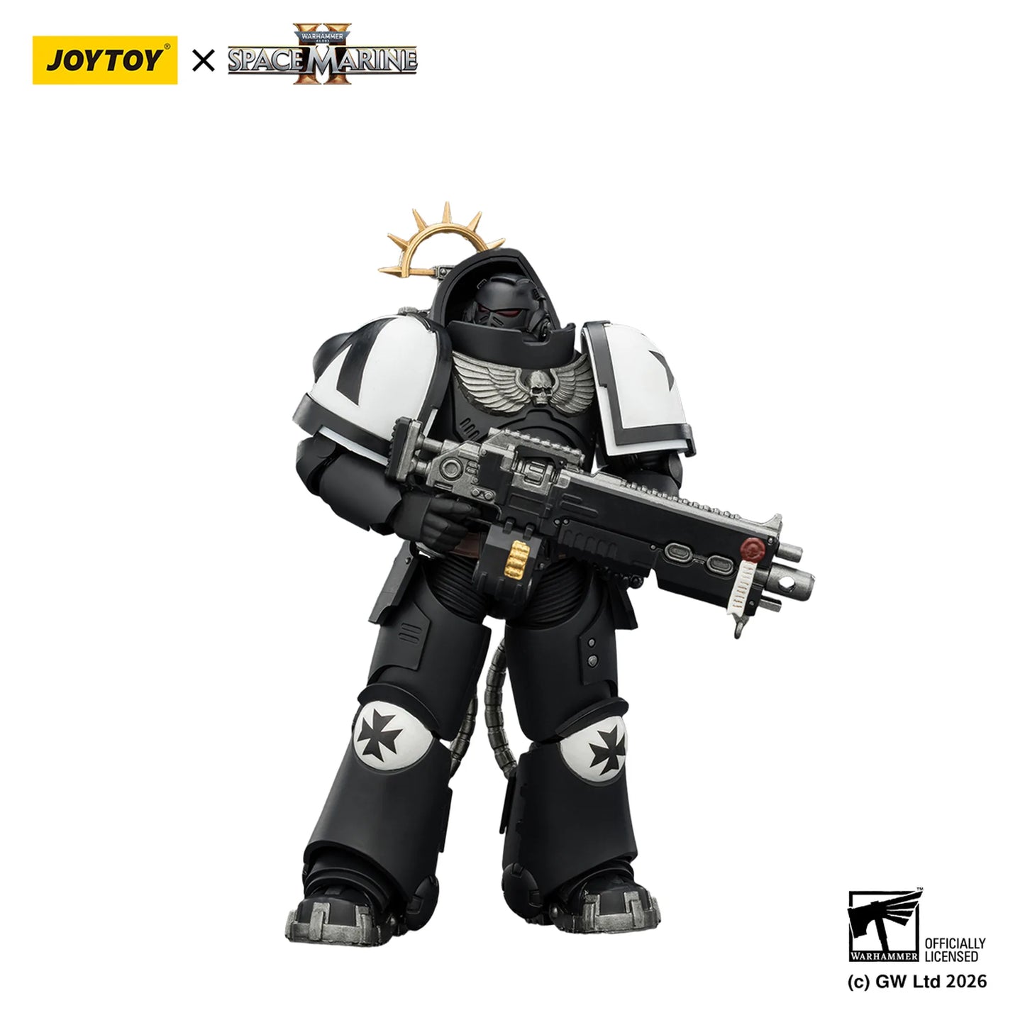 Toy figure of a Space Marine from Joytoy x Space Marine III on a white background