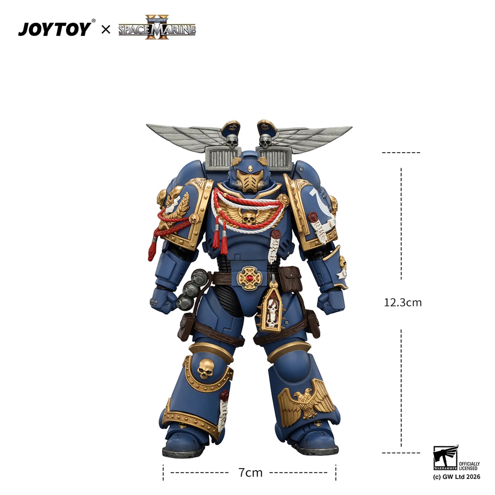 Toy figure with detailed armor and accessories on a white background, featuring JOYTOY branding.