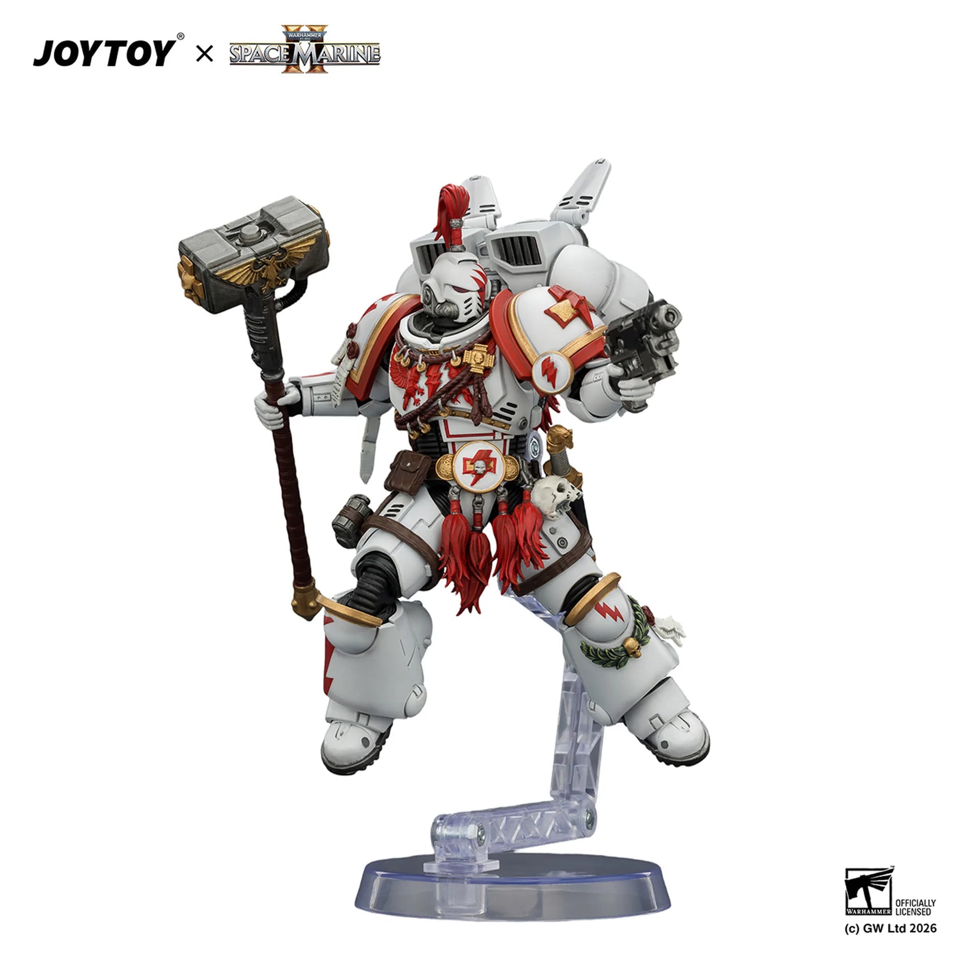 Toy figure with armor and weapon on a white background, featuring JOYTOY branding.