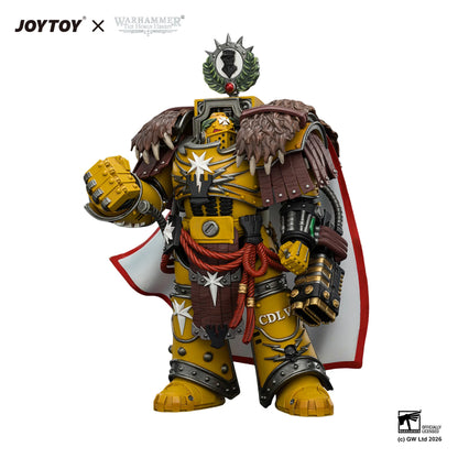 Toy figure with detailed armor and cape, featuring JOYTOY and Warhammer branding.
