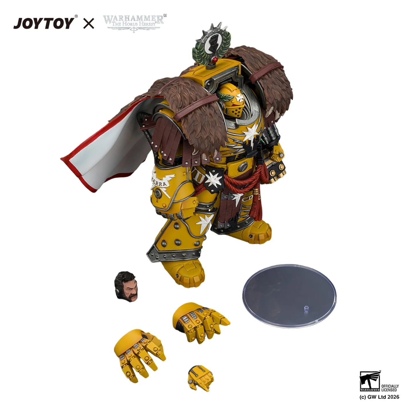 Action figure with interchangeable parts on a white background, featuring JOYTOY and Warhammer branding.