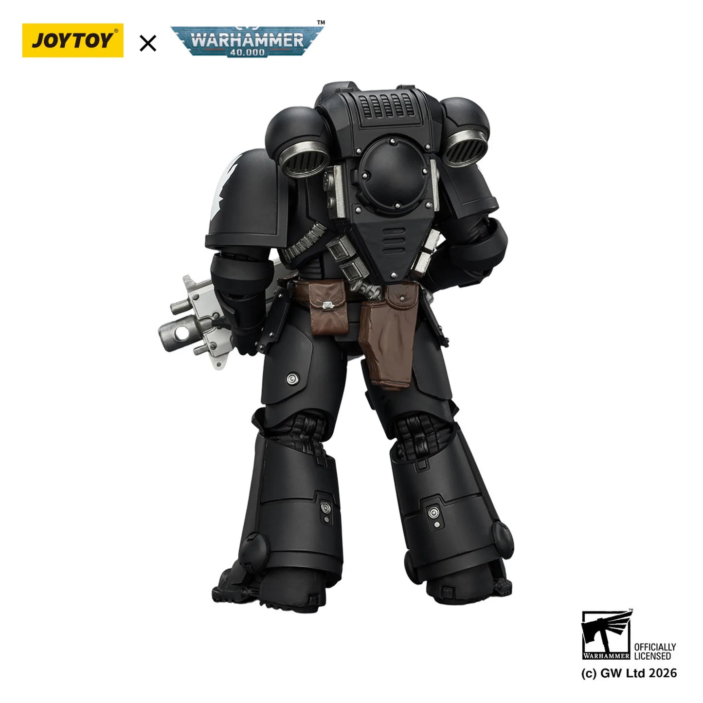 Toy figure with detailed armor and weapons, branded with Joytoy and Warhammer on a white background.