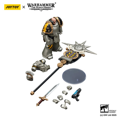 Toy figure set with accessories on a white background, featuring Joytoy and Warhammer branding.