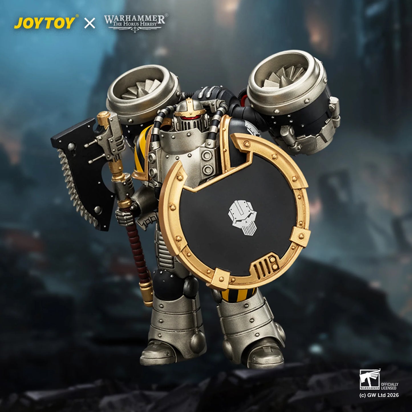 Iron Warriors MkII Assault Legionary 1 with Bolt pistol, Chain axe & Combat shield