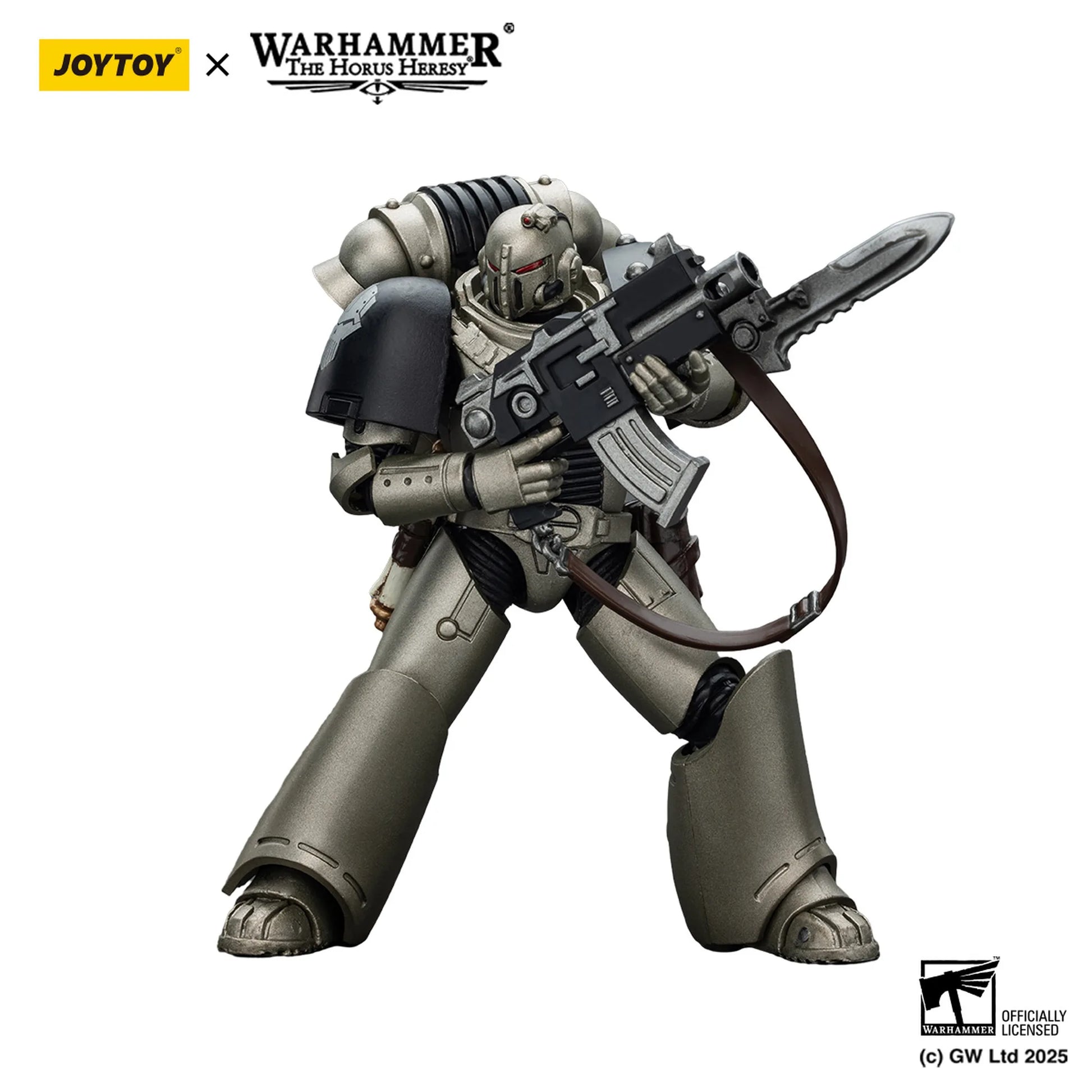 Toy figure of a warrior with a weapon, branded with Joytoy and Warhammer, on a white background.
