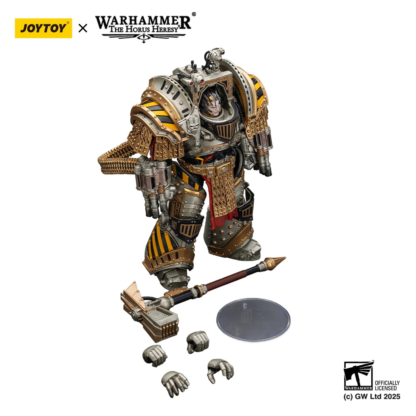 Warhammer figurine with accessories on a white background, featuring Joytoy and Warhammer branding.