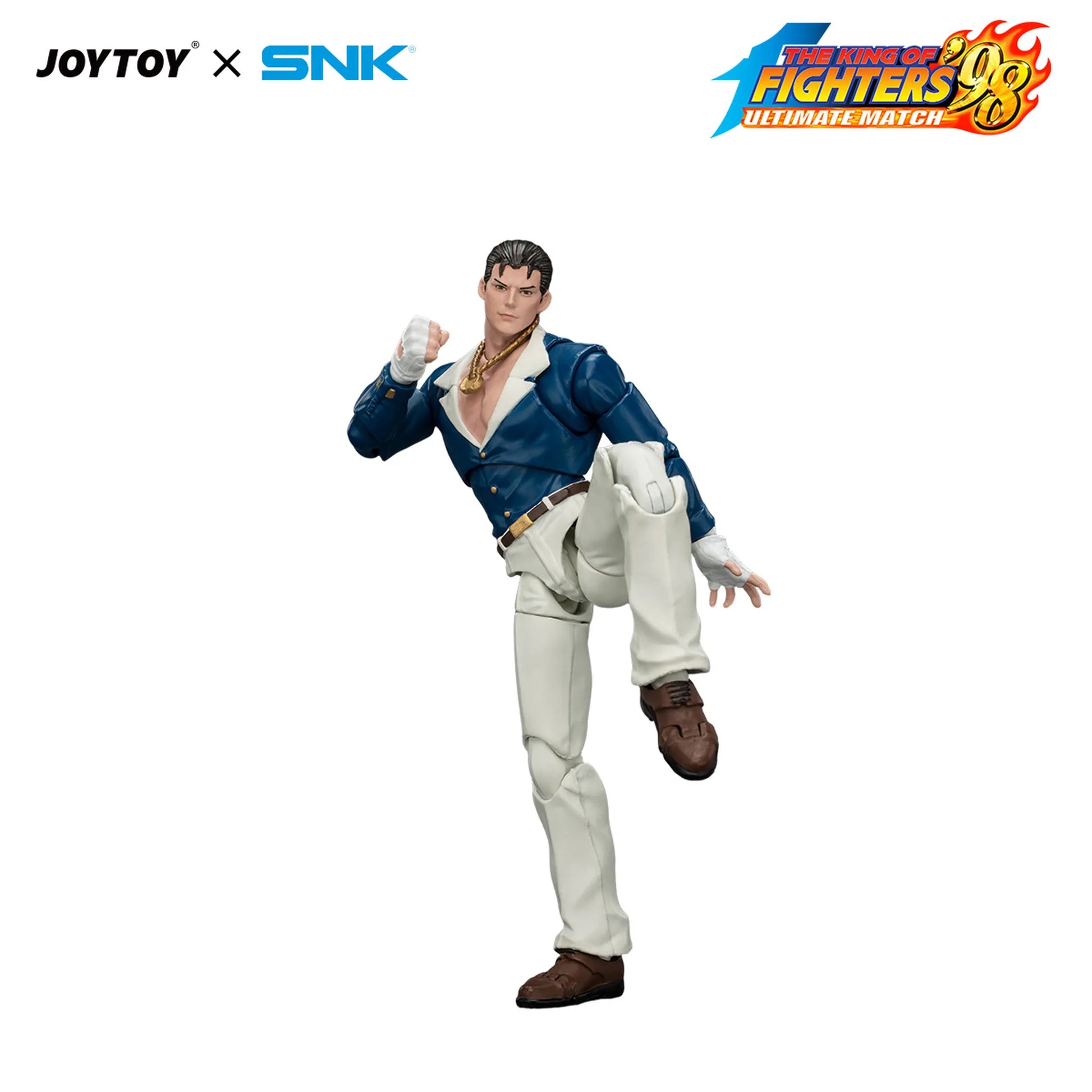 Action figure from 'The King of Fighters' series by JOYTOY x SNK on a white background