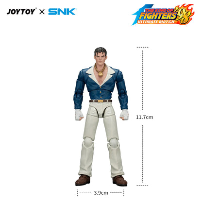 Action figure with dimensions labeled, featuring JOYTOY and SNK logos.