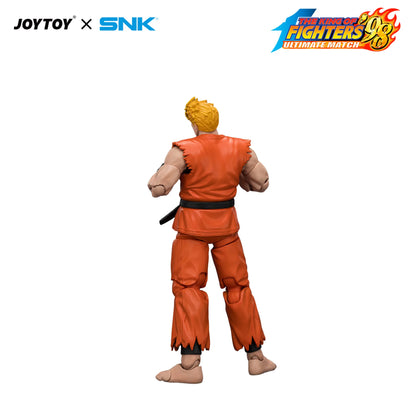 Action figure in orange outfit with 'JOYTOY' and 'SNK' logos above, on a white background.