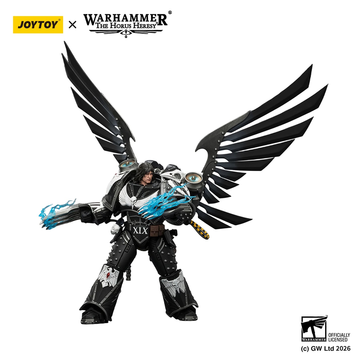 Toy figure with wings and blue accents on a white background, featuring Joytoy and Warhammer branding.