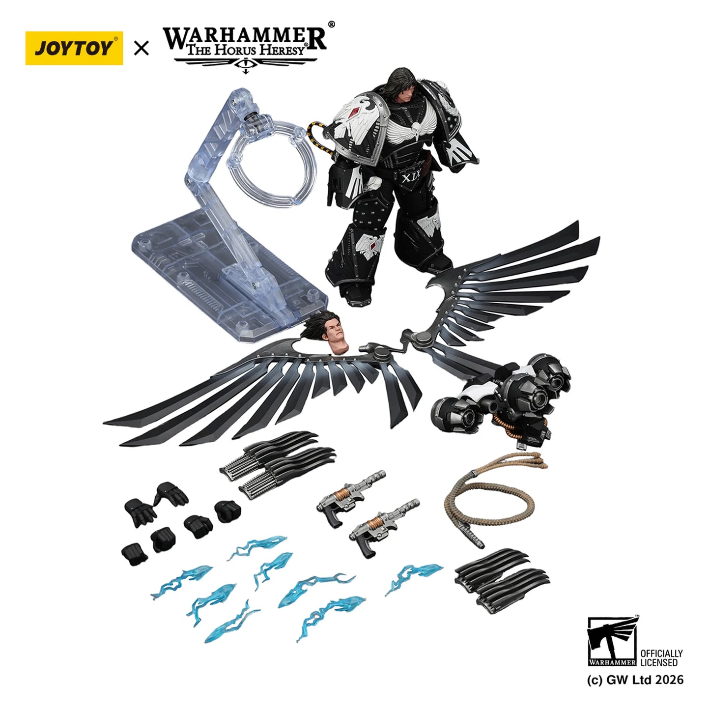 Toy figure set with wings and accessories on a white background, featuring Joytoy and Warhammer branding.