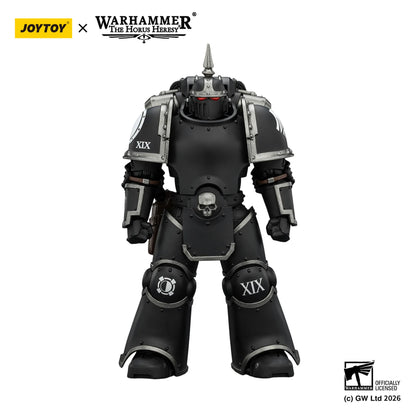 Black and gray robot figure with 'XIX' marking, featuring Joytoy and Warhammer The Horus Heresy logos.