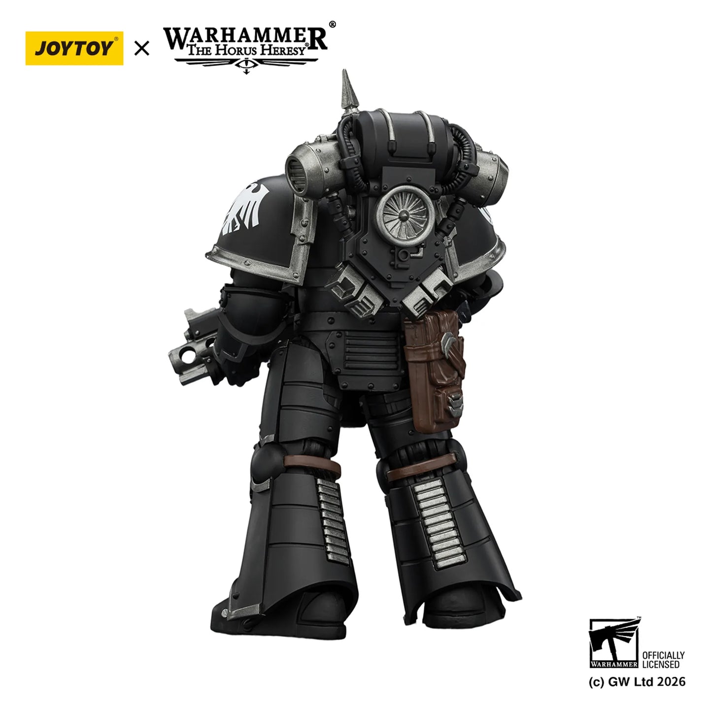 Toy figure of a robot with 'Joytoy' and 'Warhammer' branding on a white background.