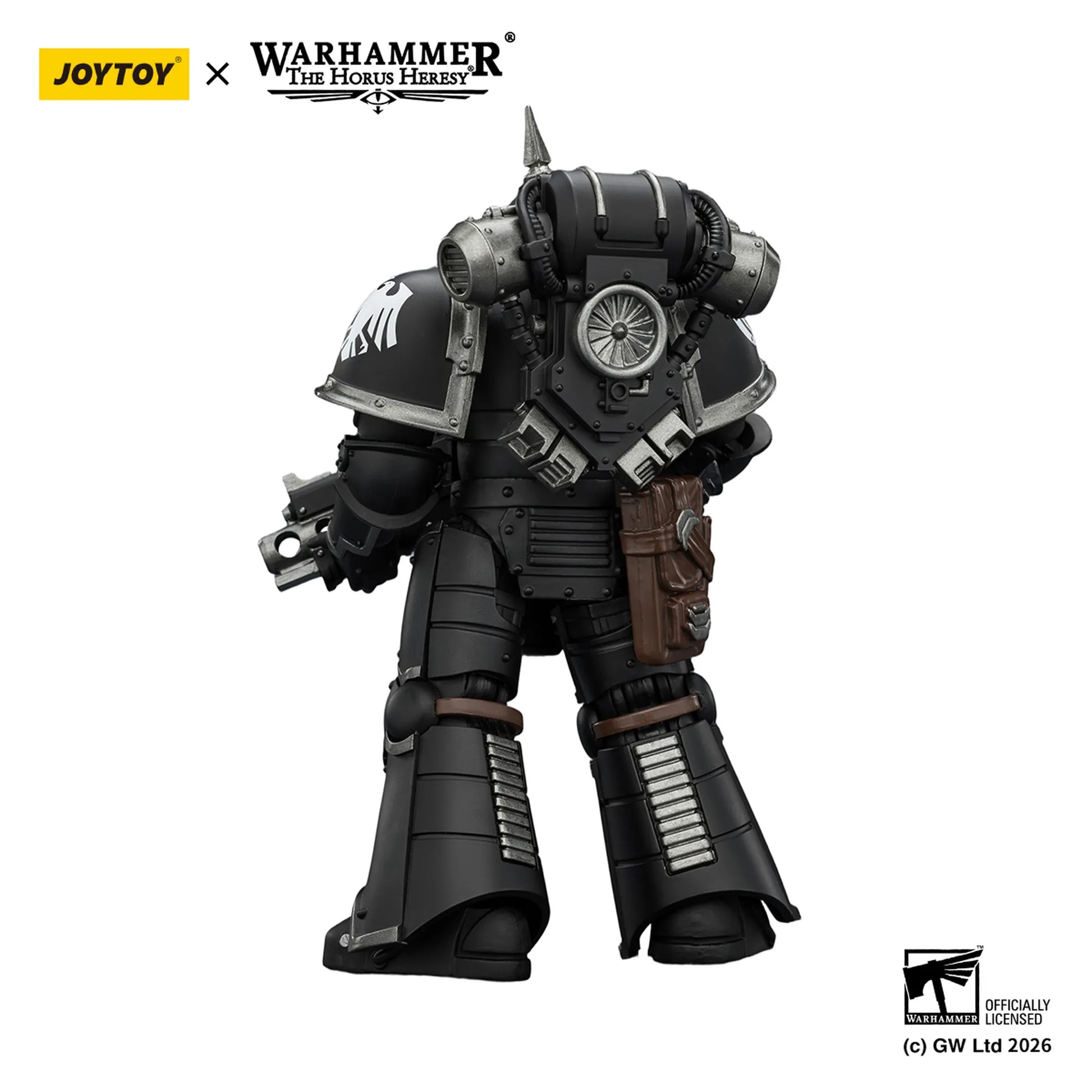 Toy figure of a robot with 'Joytoy' and 'Warhammer' branding on a white background.