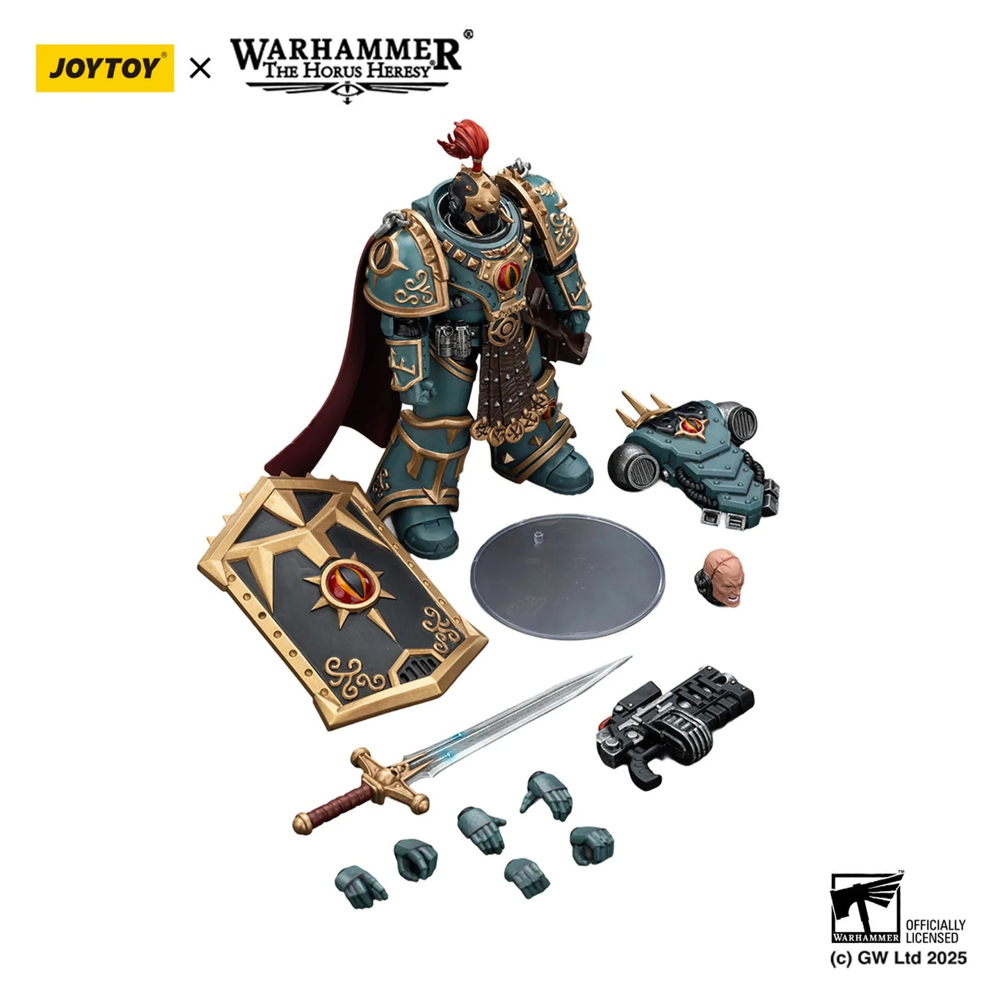 Warhammer figurine set with accessories on a white background, featuring JoyToy and Games Workshop logos.