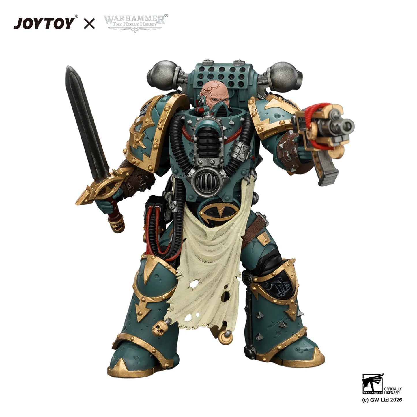 Sons of Horus Maloghurst the Twisted, the Warmaster's Equerry with Legion Standard and Banestrike Bolter