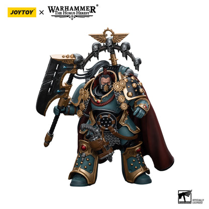 Warhammer figurine with armor and weapon, featuring JoyToy and Warhammer branding.
