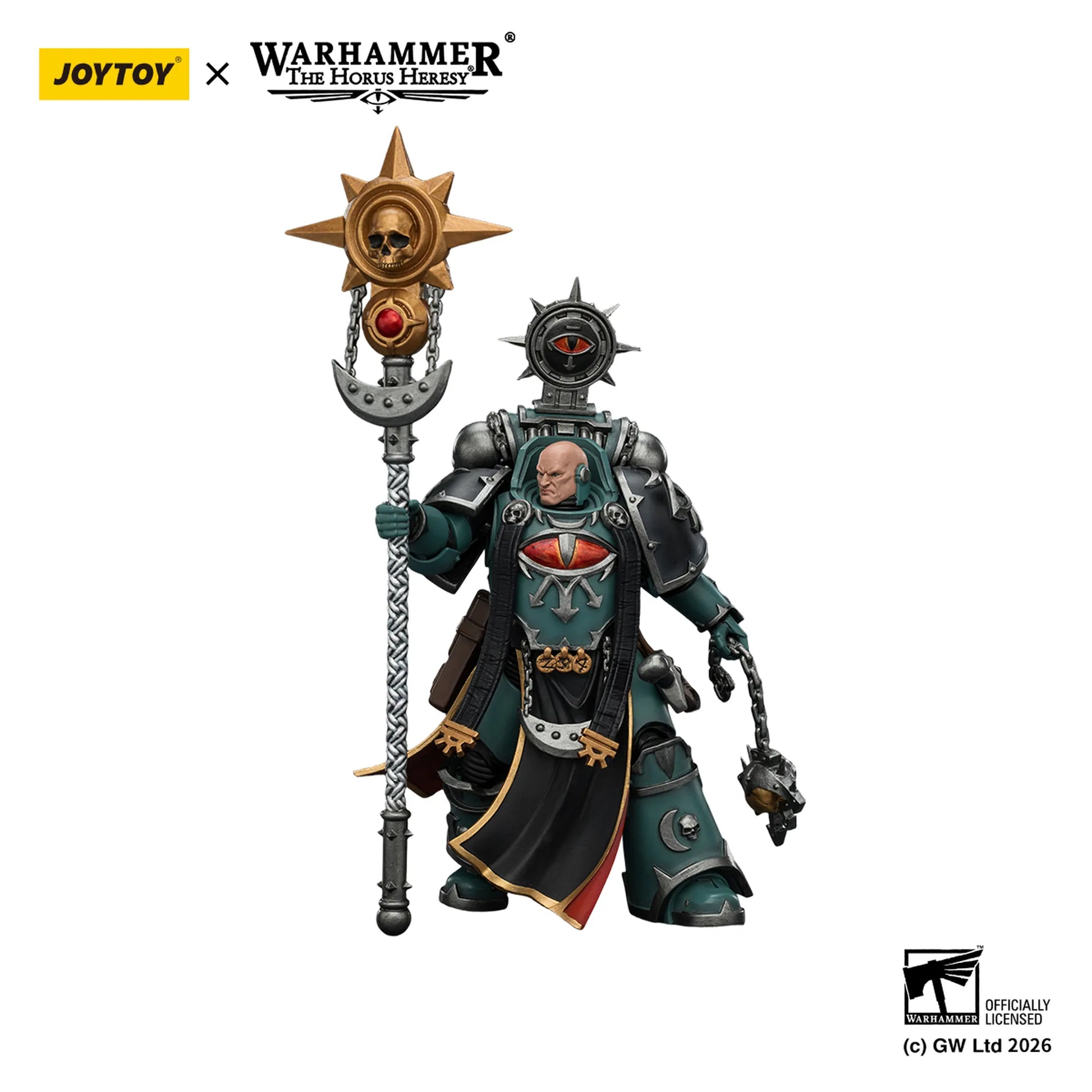 Warhammer figurine with a staff on a white background, featuring Joytoy and Games Workshop logos.