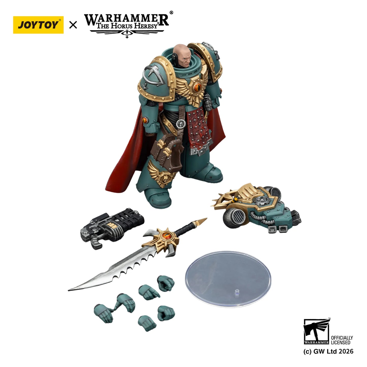 Warhammer figurine with accessories on a white background, featuring Joytoy branding.