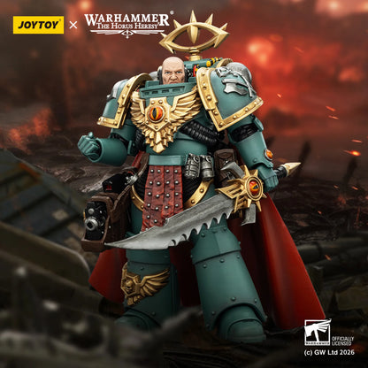 Warhammer figurine with Joytoy branding against a fiery background