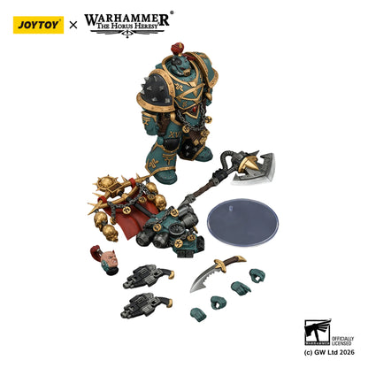 Warhammer figurine with accessories on a white background, featuring Joytoy and Warhammer branding.