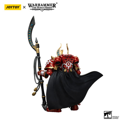 Warhammer figurine with black cloak and weapon, featuring Joytoy and Warhammer branding.