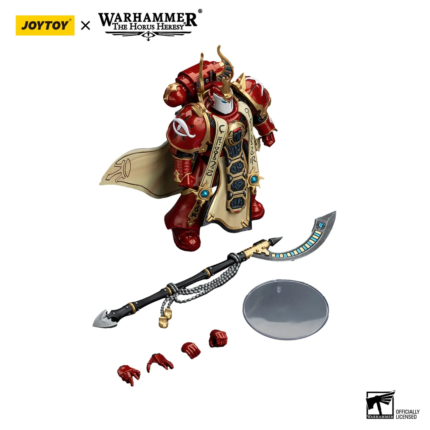 Warhammer figurine with accessories on a white background, featuring JoyToy branding.