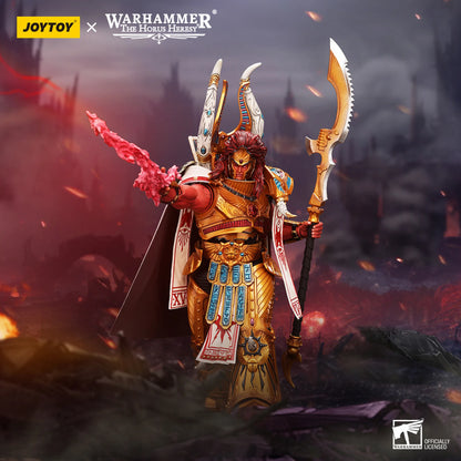 Warhammer figurine with ornate armor and weapons, featuring Joytoy branding.
