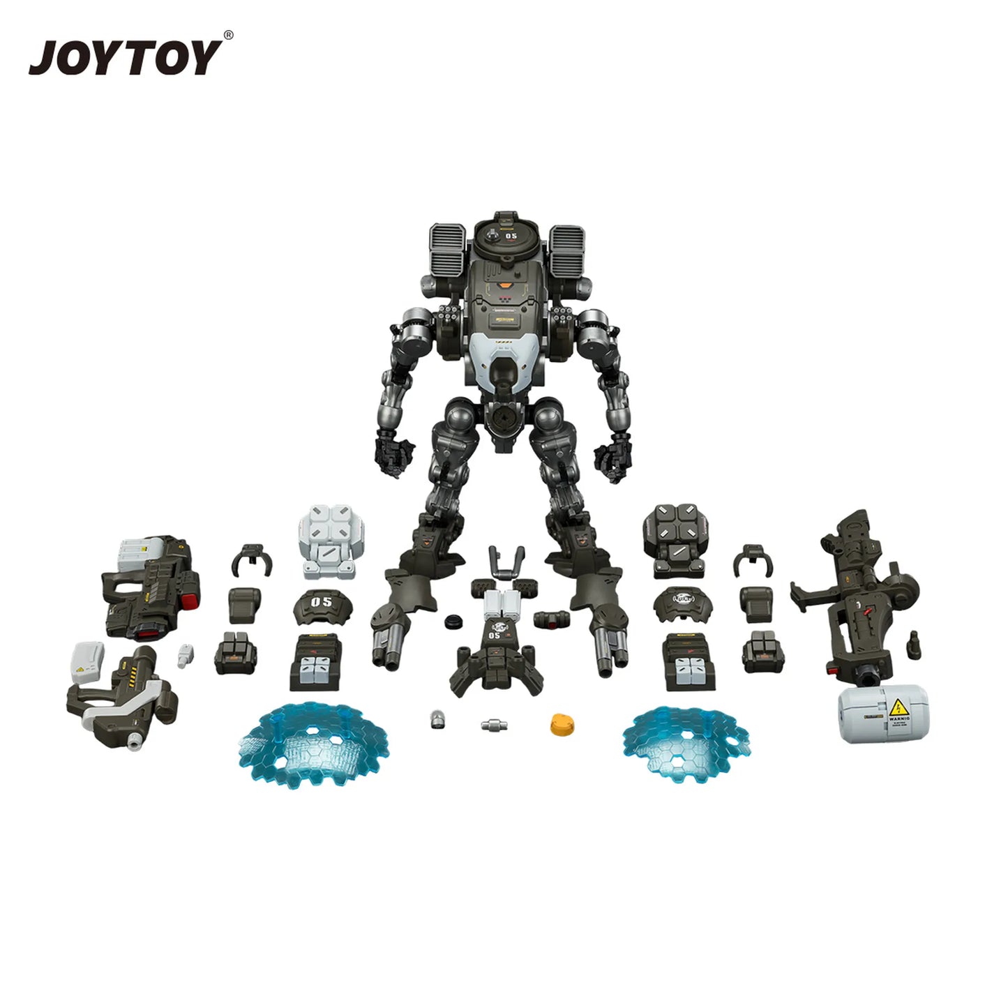 JOYTOY robot toy set with pieces on a white background