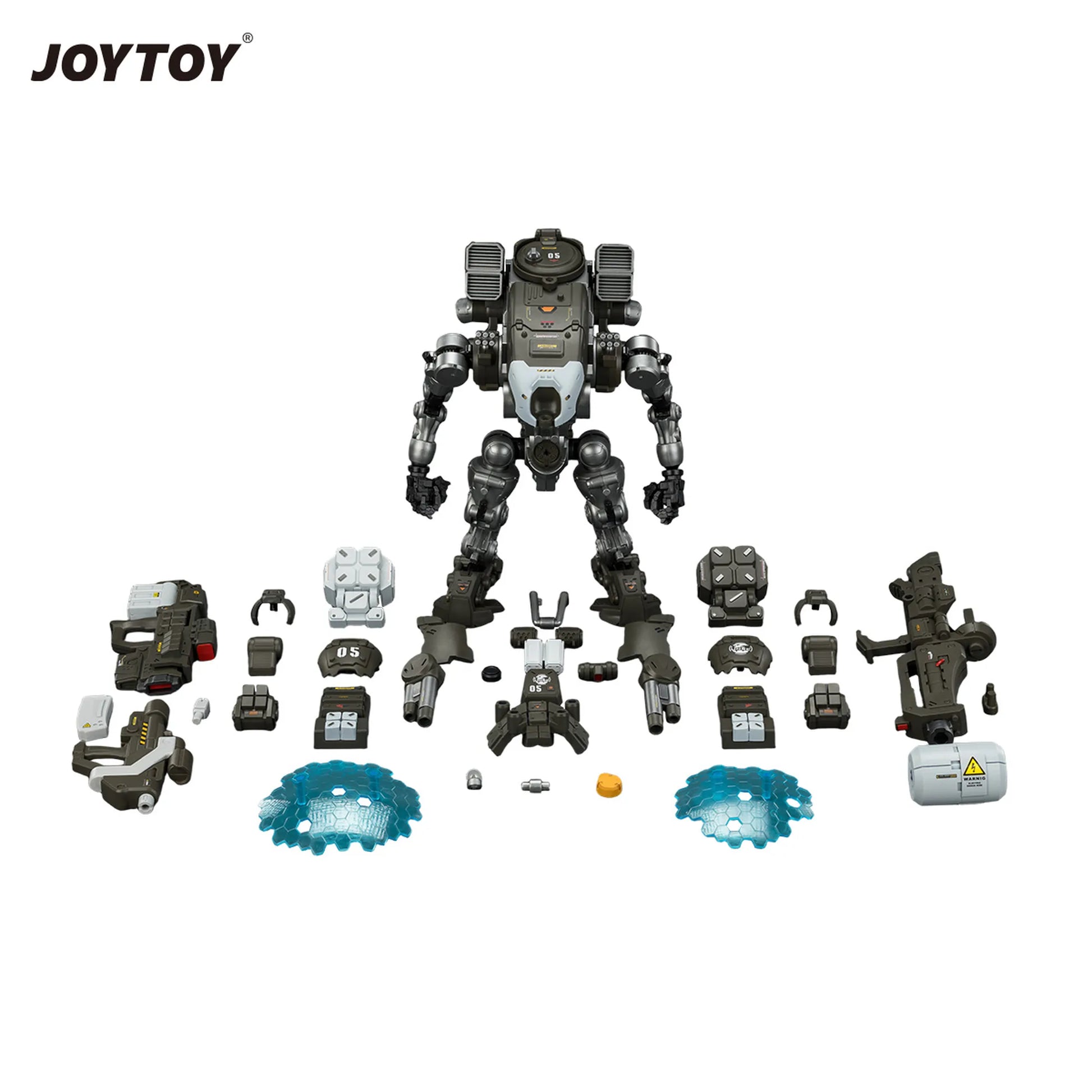 JOYTOY robot toy set with pieces on a white background