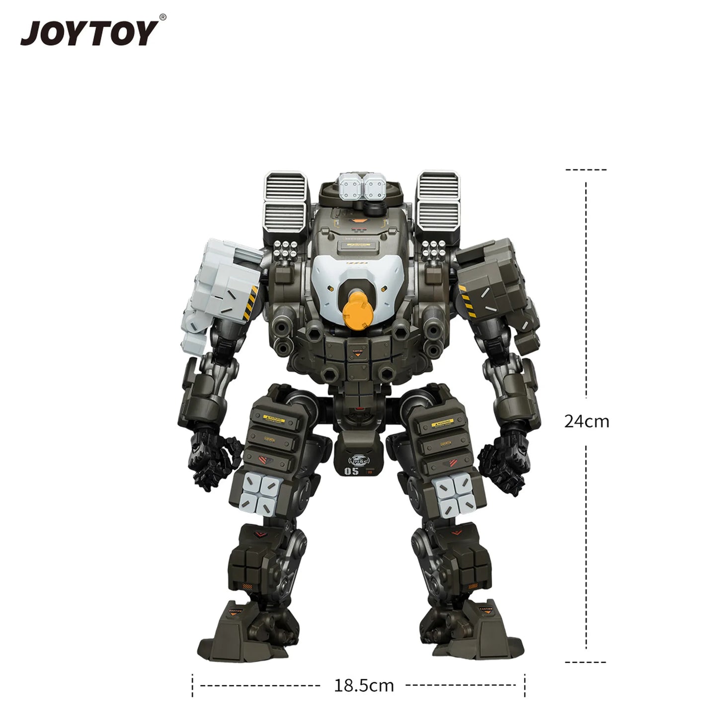 Toy robot figure with dimensions on a white background, featuring the JOYTOY brand.