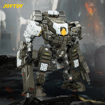 Toy robot model with detailed design on a dark background, featuring the brand 'JOYTOY'.