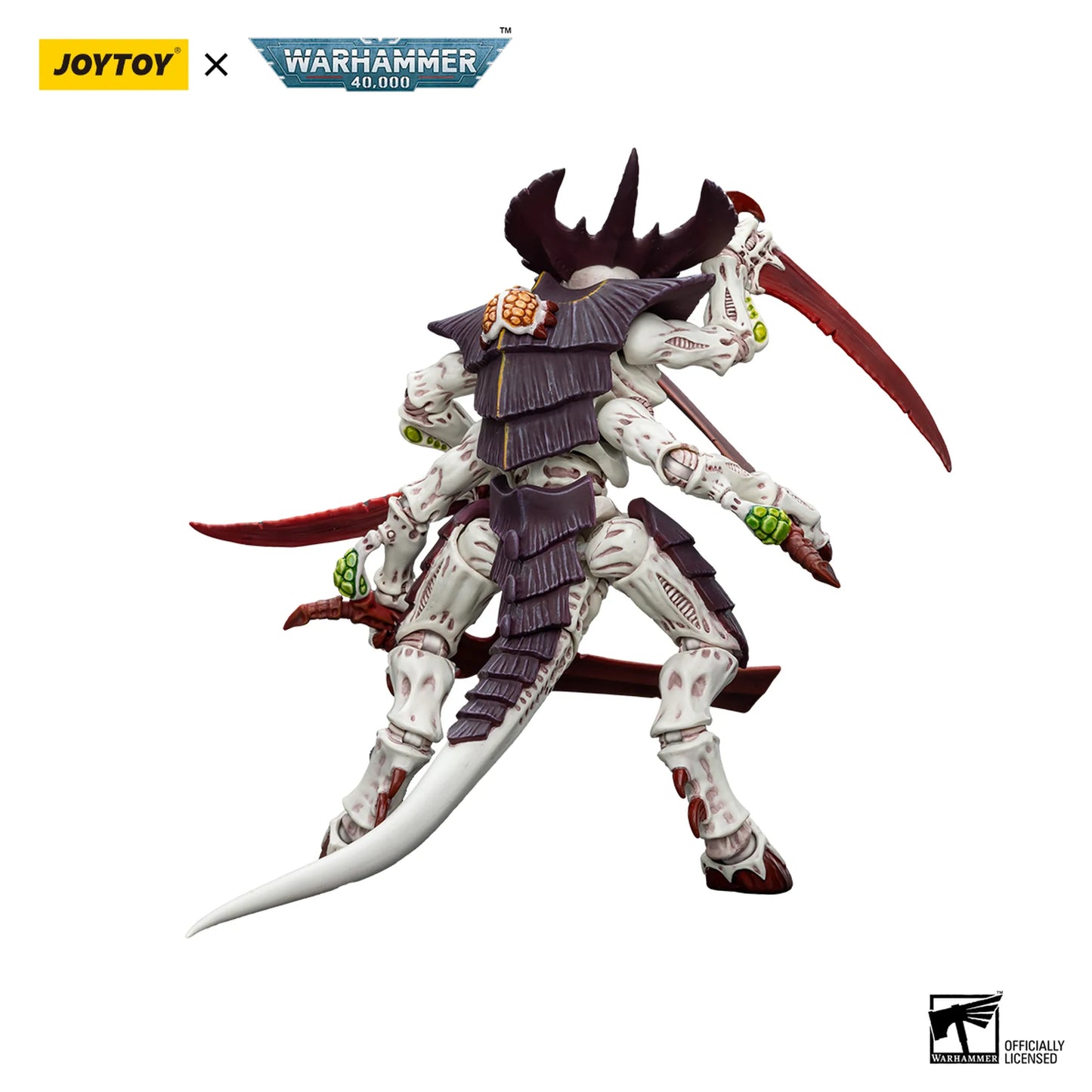 Toy figure with armor and sword on a white background, featuring Joytoy and Warhammer 40,000 logos.