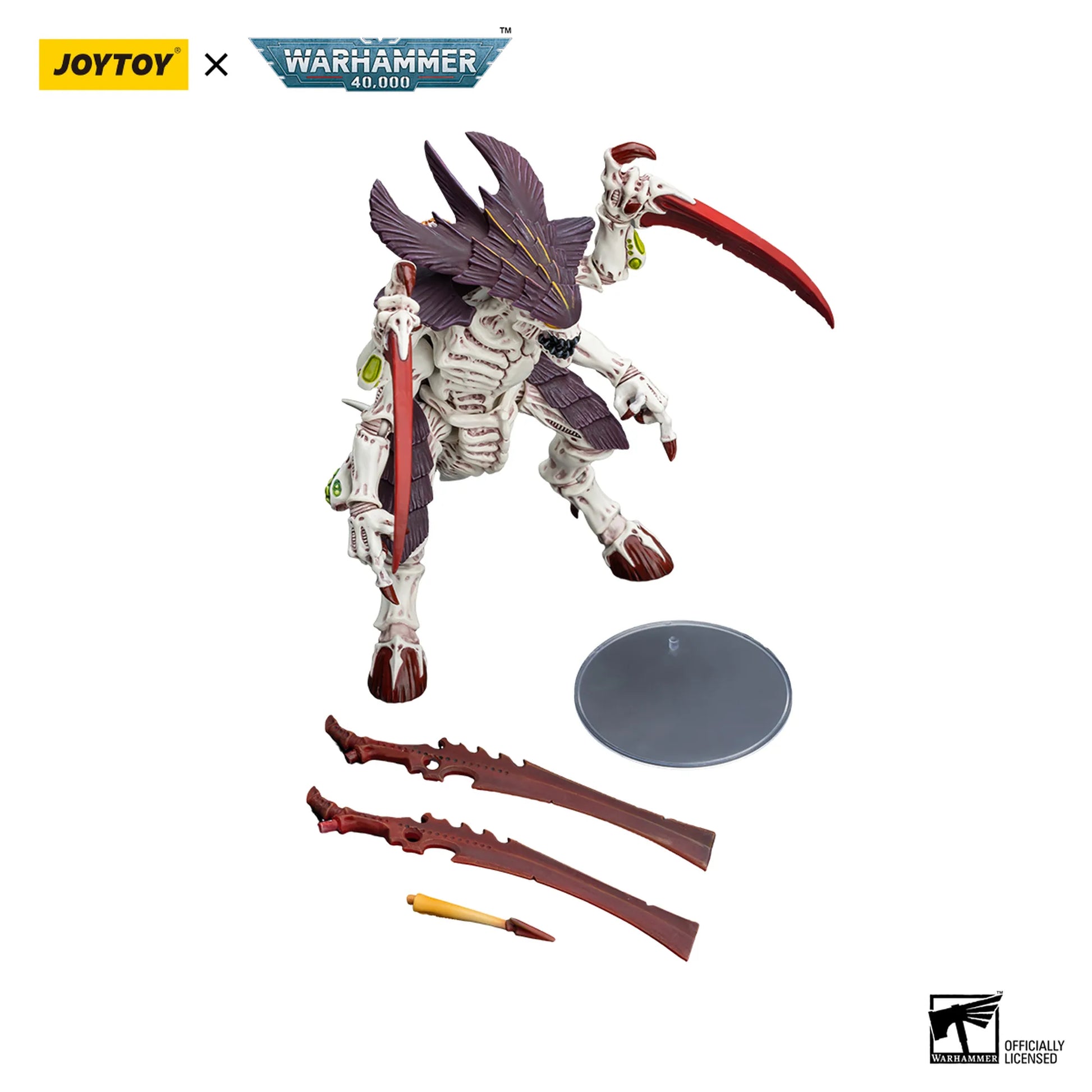 Toy figure with accessories on a white background, featuring Joytoy and Warhammer branding.