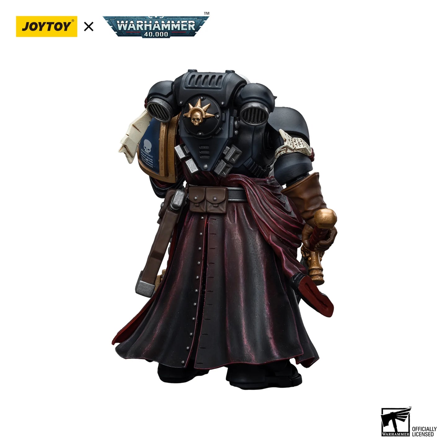Figurine with detailed armor and cape, branded with Joytoy and Warhammer logos.