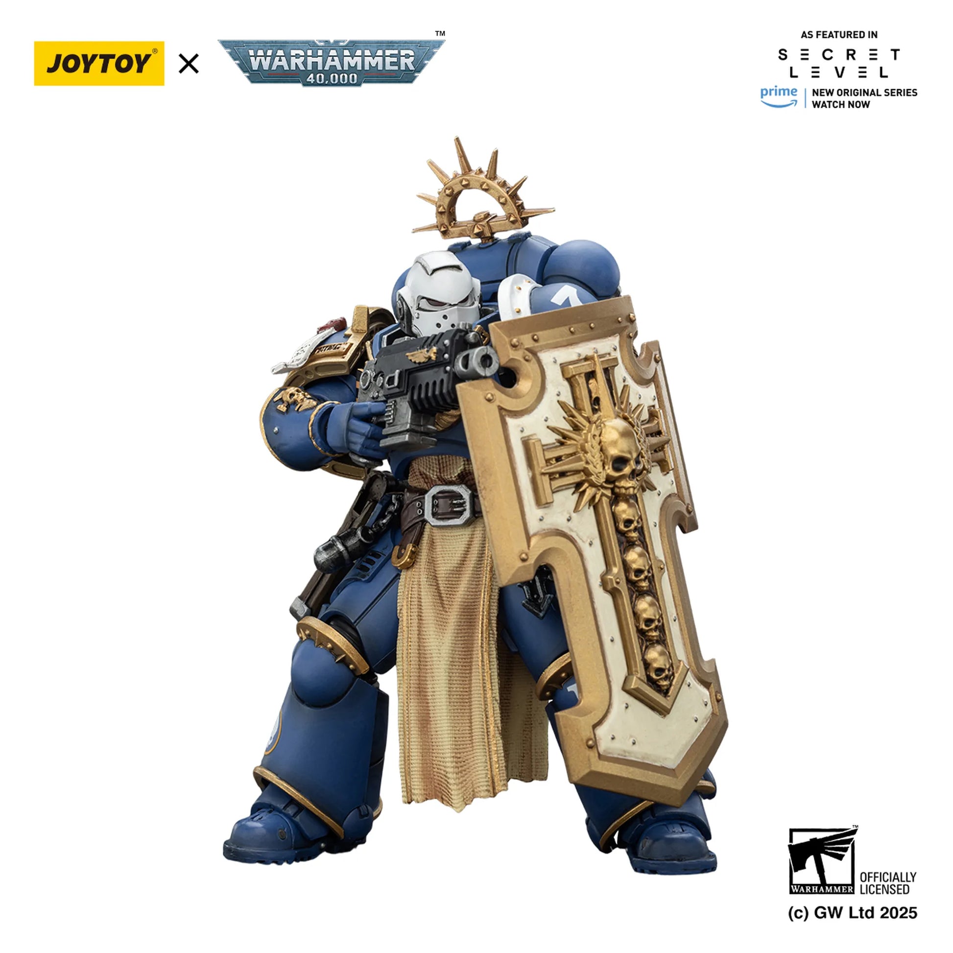 Warhammer 40,000 figurine with Joytoy and Warhammer branding on a white background