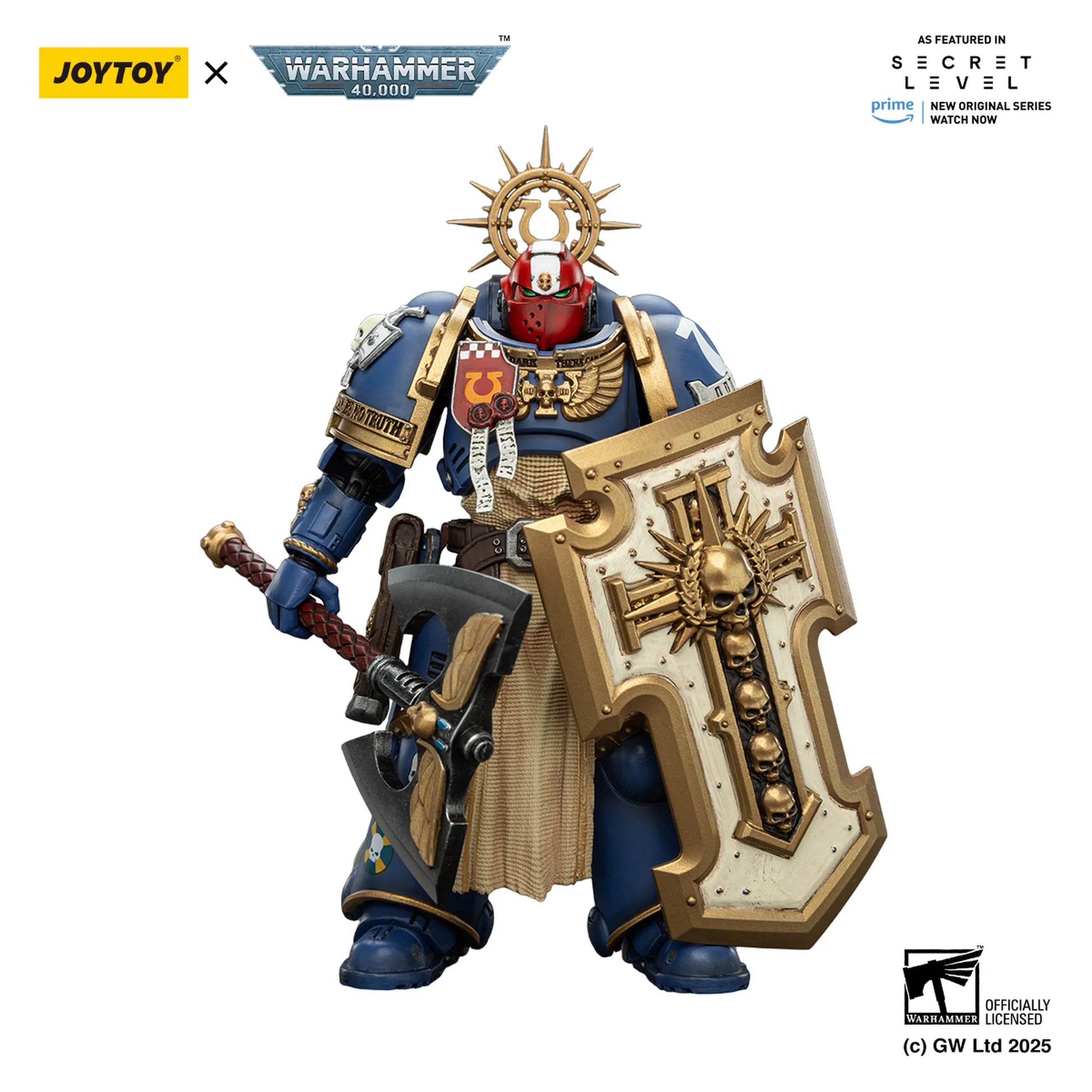 Warhammer 40,000 figurine with Joytoy and Warhammer branding on a white background