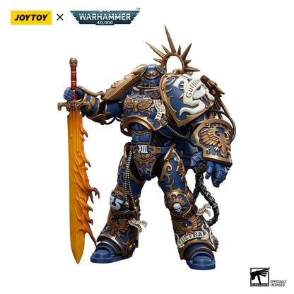 Toy figure of a warrior with ornate armor and sword, featuring Joytoy and Warhammer branding.