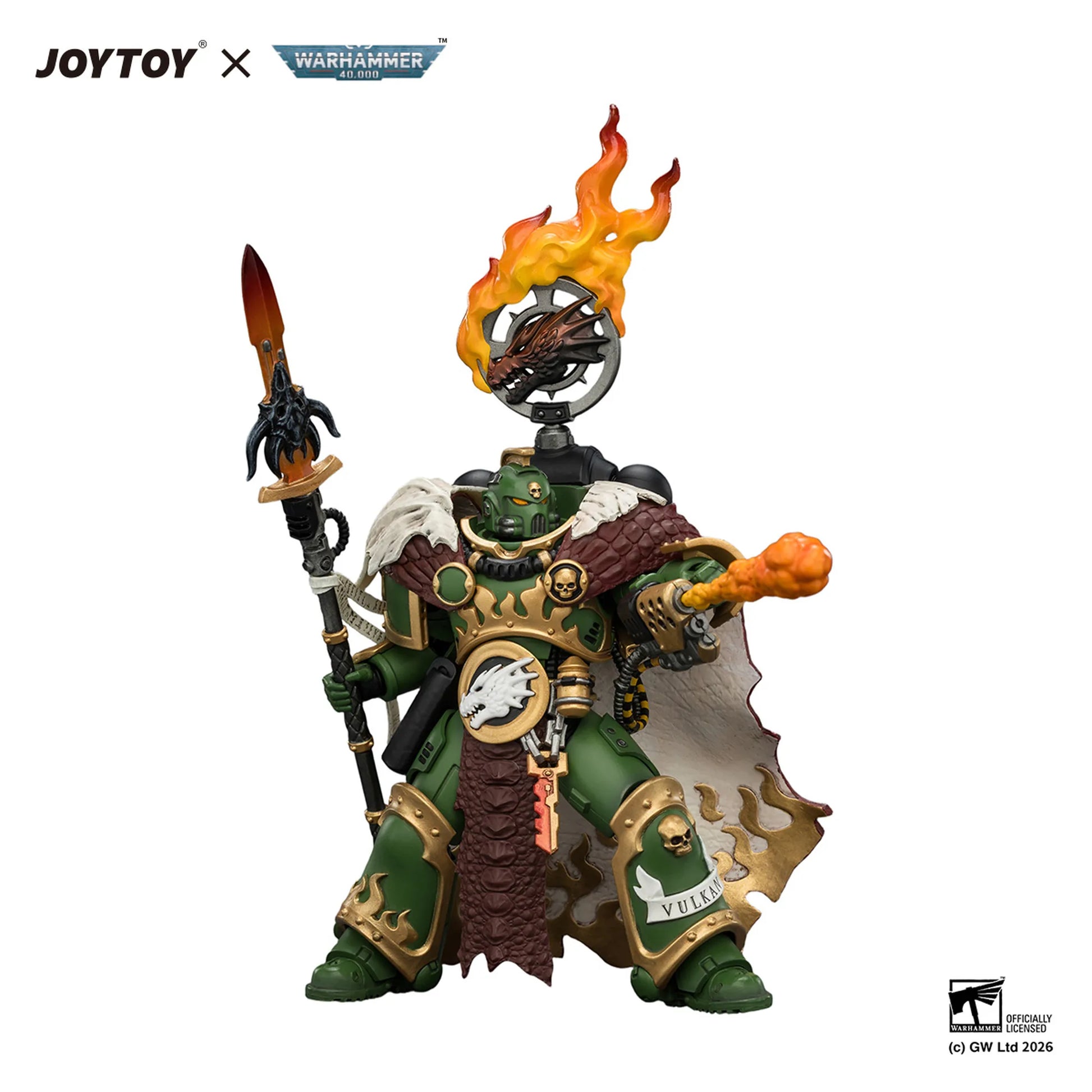 Warhammer figurine with JOYTOY and Warhammer branding on a white background